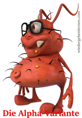 Bild die Alphavariante des Corona-Virus. Es hält sich selbst für ein Model.