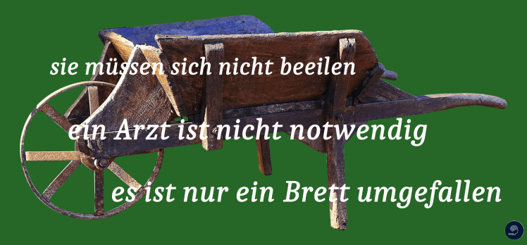 Schubkarre. Die Telekom AG in menschlicher Hochform beim Rufen eines Krankenwagens. Nach deren Ermessen wäre eine Schubkarre ausreichend gewesen für meinen Abtransport, am besten zusammen mit den Brocken der eingestürzten Wand. Bereits unmittelbar nach dem Unfall startet die Telekom AG ihre Lügenwelle. Später "vergisst" sie den schweren Unfall an zuständige Unfallkasse und Behörden zu melden. Bereits ein paar Wochen nach dem Unfall behauptet sie gar, es habe den Unfall nicht gegeben